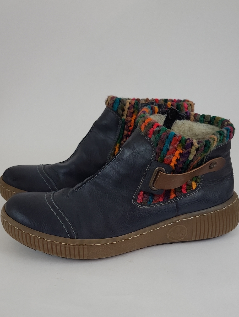 Rieker Felicitas Navy Blue Ankle Boots w/ Textured Knit Cuff Size EU 40 /